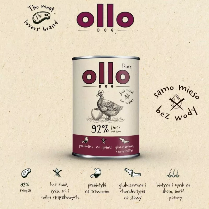 OLLO Pure šlapias ėdalas šunims su antiena ir obuoliu – 400 g
