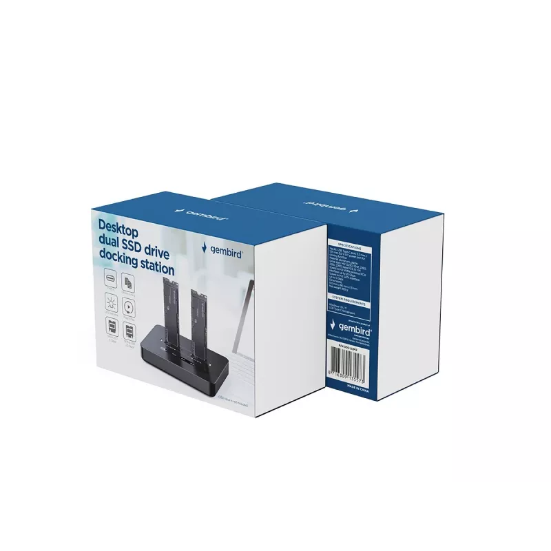 GEMBIRD stalinė dviejų diskų USB Type-C M.2 NVMe ir SATA SSD stotelė DD2-U3M2, palaiko M.2 2242, 20 Gbit/s, RTL9210B