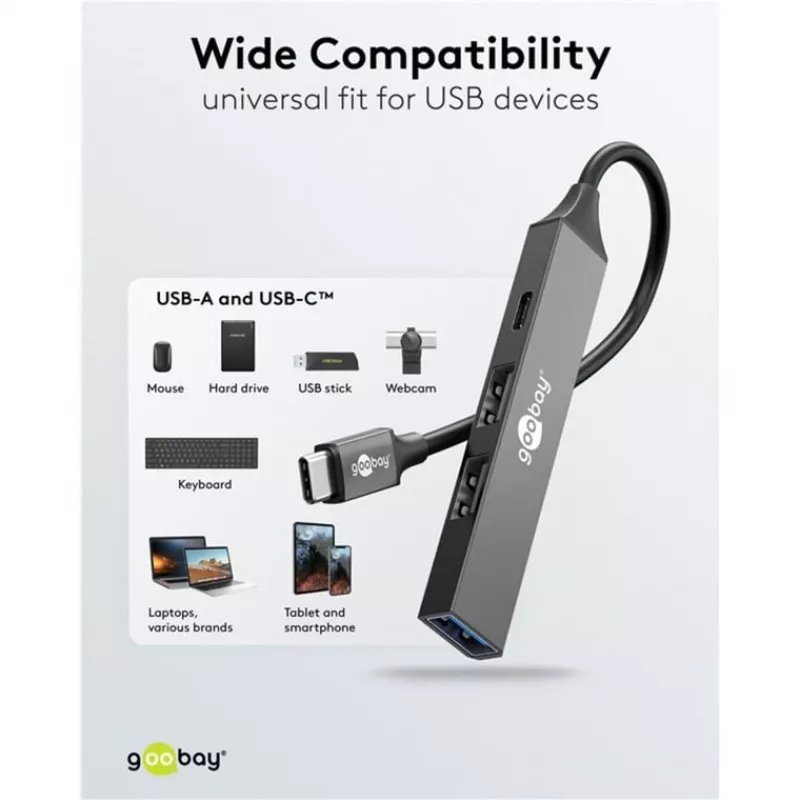 Goobay Slim 4 prievadų USB-Hub, USB-C™ į USB-C™/USB-A, USB 3.2 (74459)