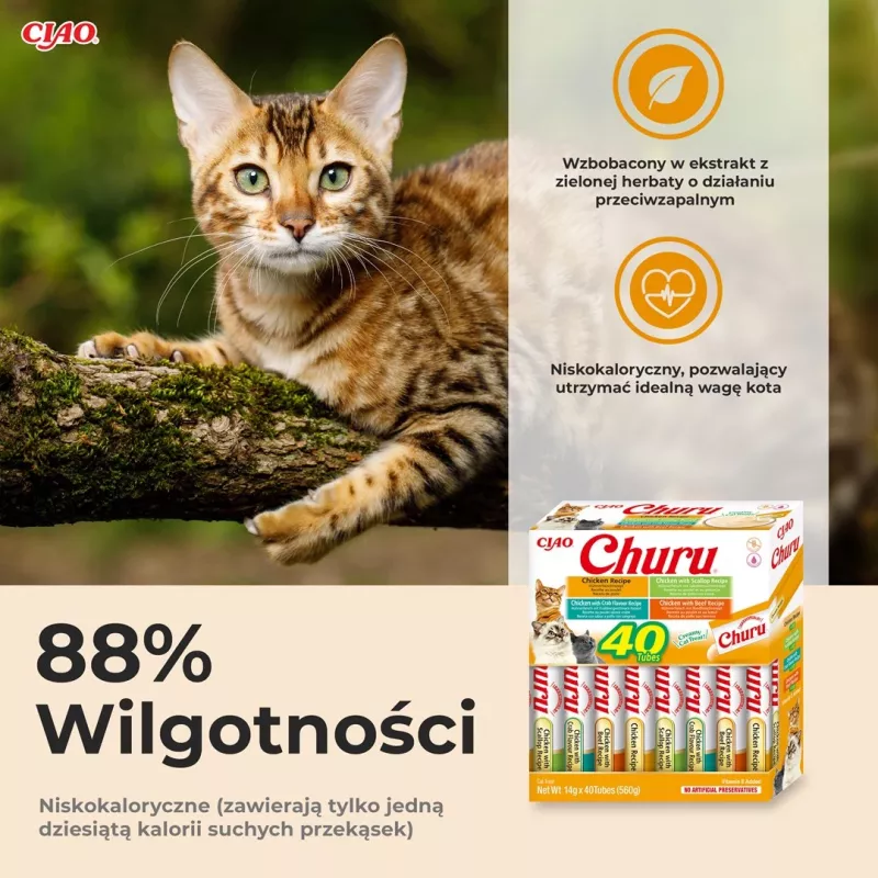 Katės skanėstai INABA Churu Variety Box — vištienos pastos skanėstai, 40 × 14 g, be grūdų, be glitimo ir be sojos