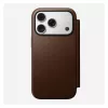 Odininis dėklas su atvartu Nomad Modern Leather Folio, skirtas iPhone 17 Pro, rudos spalvos, tinka 6,3 colio (16 cm) ekranui, 4 kortelių kišenės