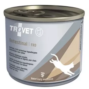 Šlapias kačių ėdalas TROVET Intestinal FRD 200 g – veterinarinė dieta virškinimui, vištiena, suaugusioms katėms, be glitimo ir sojos