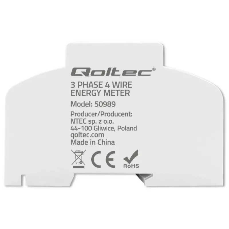 Qoltec Trifazis Dvikryptis Elektroninis Skaitiklis | DIN bėgio energijos suvartojimo matuoklis | 400V | 100A | LCD | 4P
