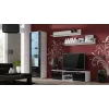 TV stovas Cama Meble SOHO 140 – 1400×430×370 mm, baltas viršus, medžio drožlių plokštė, baltas rėmas, juodi blizgūs fasadai