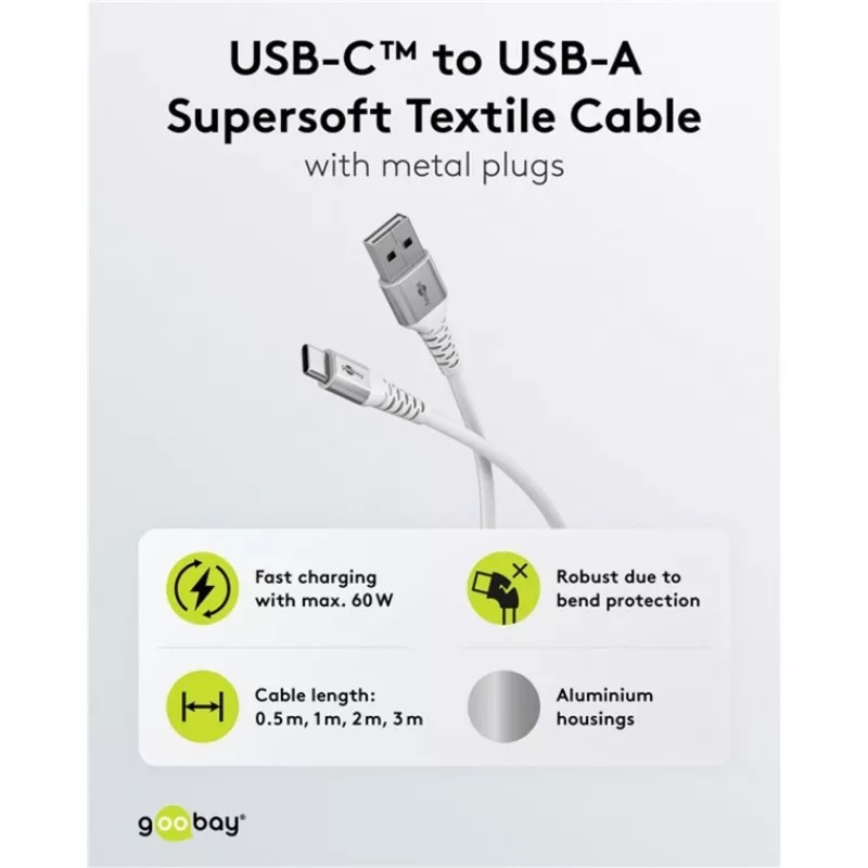 Goobay 74530 USB laidas baltas