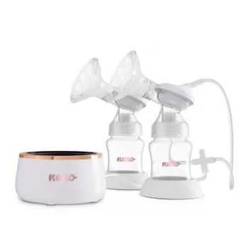 Elektrinis dvigubas pientraukis neno Bella Twin Moon – belaidis, dviejų fazių, LCD, 150 ml buteliukai, perlamutrinis