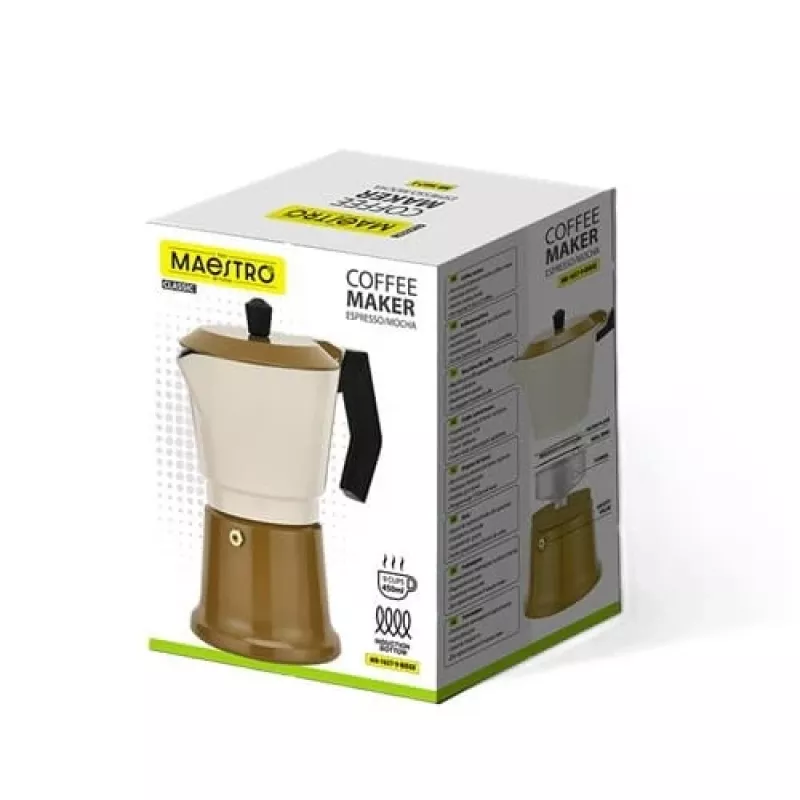 Moka puodas Maestro MR-1657-9-BEIGE aliumininis kavos virimo aparatas ant viryklės, 9 puodelių talpa
