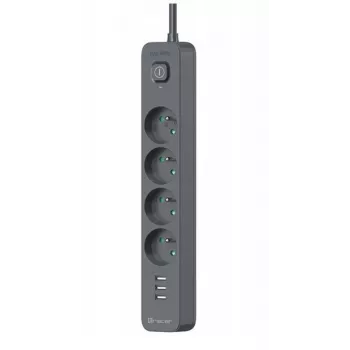 TRACER Power Line+ apsauginis ilgintuvas su USB 1,5 m (4 kištukiniai lizdai + 3x USB-A, 5V 2,4A)