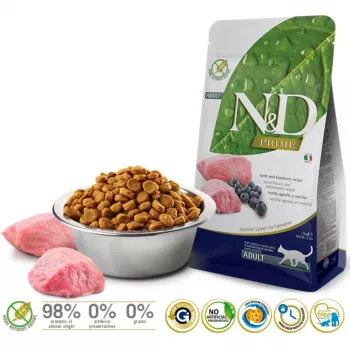 FARMINA N&D Prime Ėriena ir Mėlynės - sausas kačių ėdalas - 1,5 kg