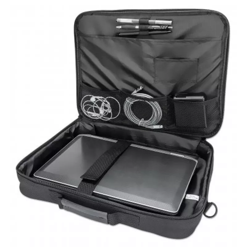 Manhattan Cambridge Laptop Bag 15.6 inch juodas, Clamshell dizainas, nešiojamas, su kišenėmis, nuimama petneša