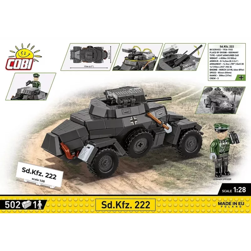 Cobi Blokeliai Sd.Kfz 222 modelio rinkinys COBI-2657 – 502 detalės