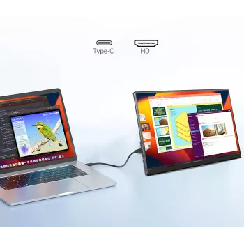 Nešiojamas monitorius nešiojamiesiems kompiuteriams, telefonams ir konsolėms Extralink Smart Life 14, USB-C/micro-HDMI