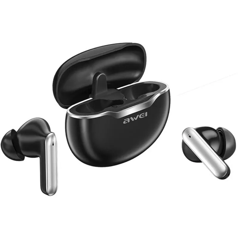 Awei T50 belaidės ausinės Bluetooth 5.3 TWS su įkrovimo dėklu / Juodos