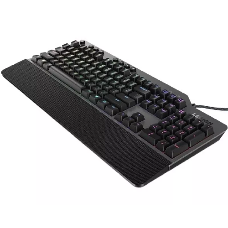 Mechaninė žaidimų klaviatūra Lenovo Legion K500 — pilno dydžio 104 klavišų USB, QWERTY JAV anglų, RGB apšvietimas, pilka/juoda