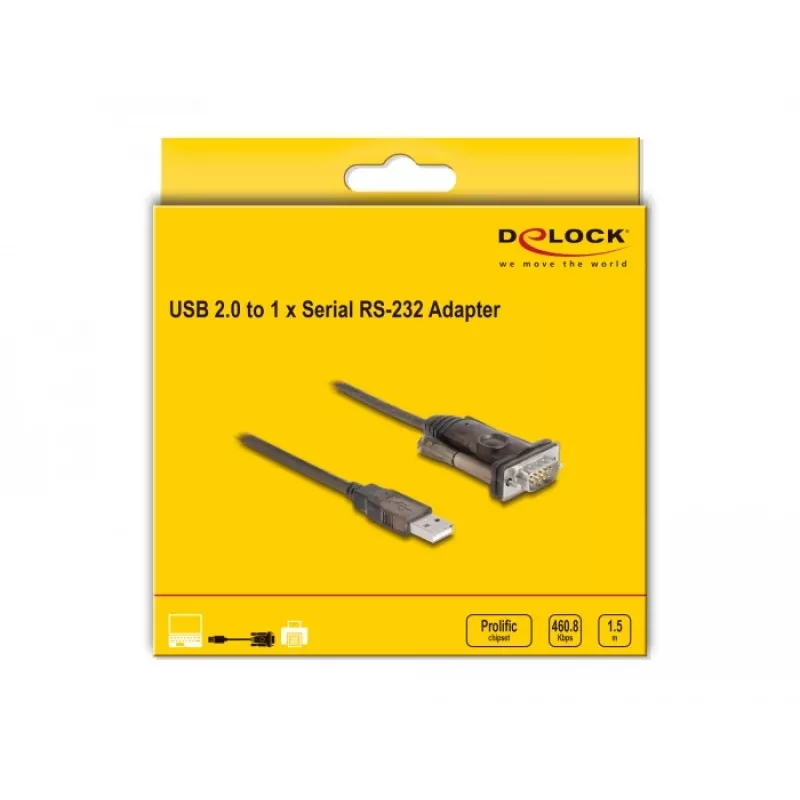 Adapteris USB 2.0 Type-A į Serial RS-232 D-Sub 9 kontaktų kištukas DeLOCK 62646