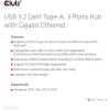 USB 3.2 Gen1 3 prievadų USB-A šakotuvas su Gigabit Ethernet – CLUB3D CSV-1430a