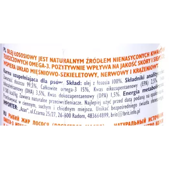 Maistinis aliejus gyvūnams Brit Care BRIT 1000 ml — odos ir kailio papildas šunims ir katėms, 1 L butelis