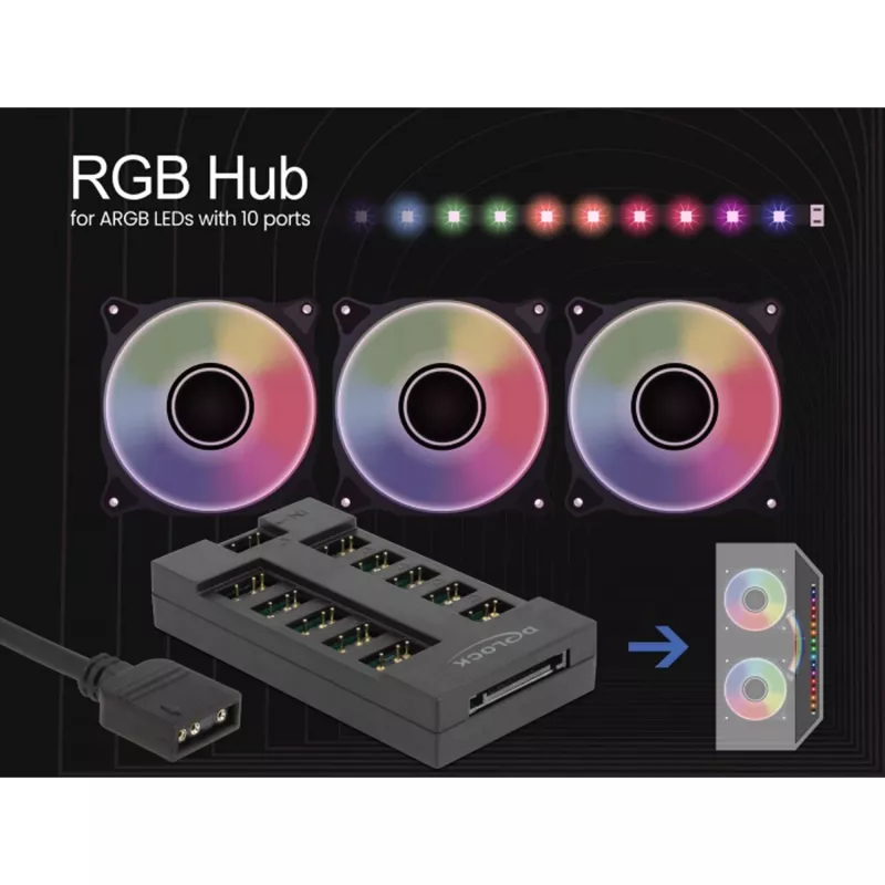 Delock RGB LED šviesų šakotuvas - 10 prievadų - Juodas (64128)