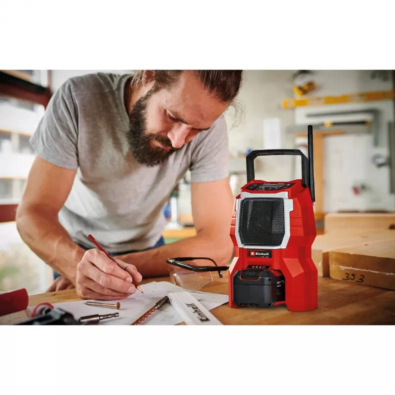EINHELL TC-RA 18 Li BT - Solo, statybinis radijas raudonai juodas, Bluetooth, be akumuliatoriaus ir įkroviklio