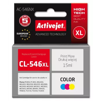 Activejet AC-546NX rašalo kasetė Canon, pakeičianti Canon CL-546XL; Supreme; 15 ml; spalvota, cyan, magenta, geltona