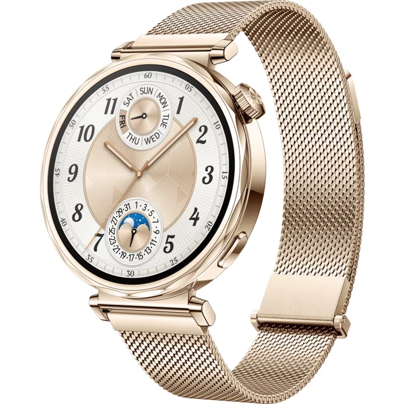 Išmanusis laikrodis HUAWEI WATCH GT5 41 mm – 1,32 colio AMOLED ekranas, 466×466, 323 mAh, nerūdijančio plieno korpusas, auksinė apyrankė