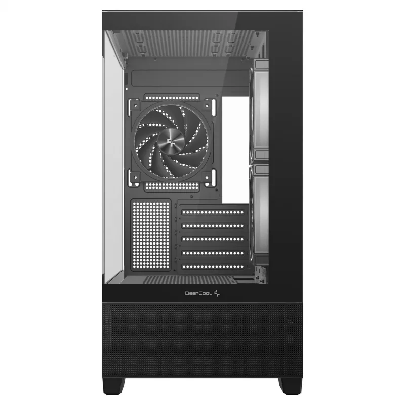 PC korpusas Midi Tower DeepCool CG380 3F – juodas, 235×437×451 mm, su 2x120 mm šoniniais ir 1x120 mm galiniu ventiliatoriumi, maitinimo šaltinis apačioje, 2,5 colio/3,5 colio kietieji diskai