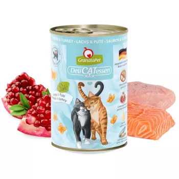 GRANATAPET DeliCATessen Lašiša ir kalakutas – šlapias kačių maistas – 400g