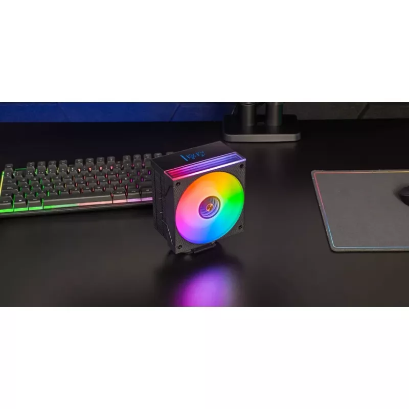 Oro aušintuvas TACENS Mars Gaming MCPU-LCD, 120 mm ventiliatorius, TDP 300 W, palaiko LGA1700/1200/115x/1366 ir AM4/AM5, juodas