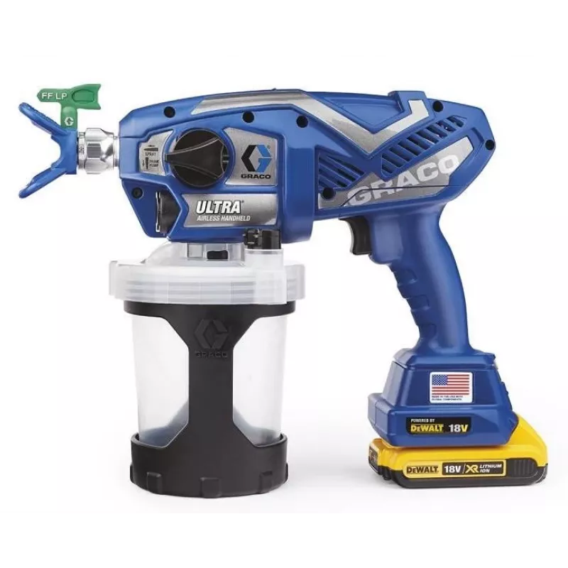 GRACO ULTRA AIRLESS DAŽŲ PURKŠTUVAS (2 x 2AH DEWALT+ akumuliatorius) + KREPŠYS