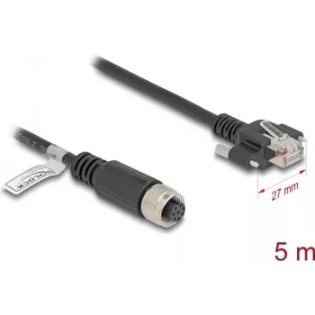 DeLOCK M12 A-koduotas 8 kontaktų moteriškas RJ45 kištukas Cat.5e 5 m juodas tinklo kabelis