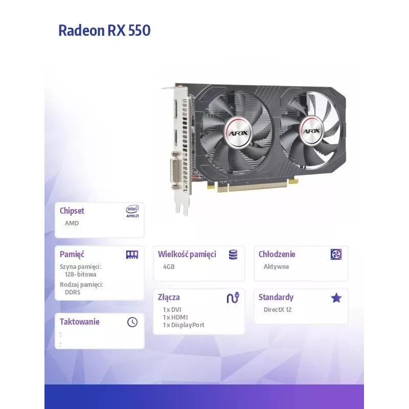 AFOX Radeon RX 550 4GB GDDR5 PCI-E 3.0 vaizdo plokštė