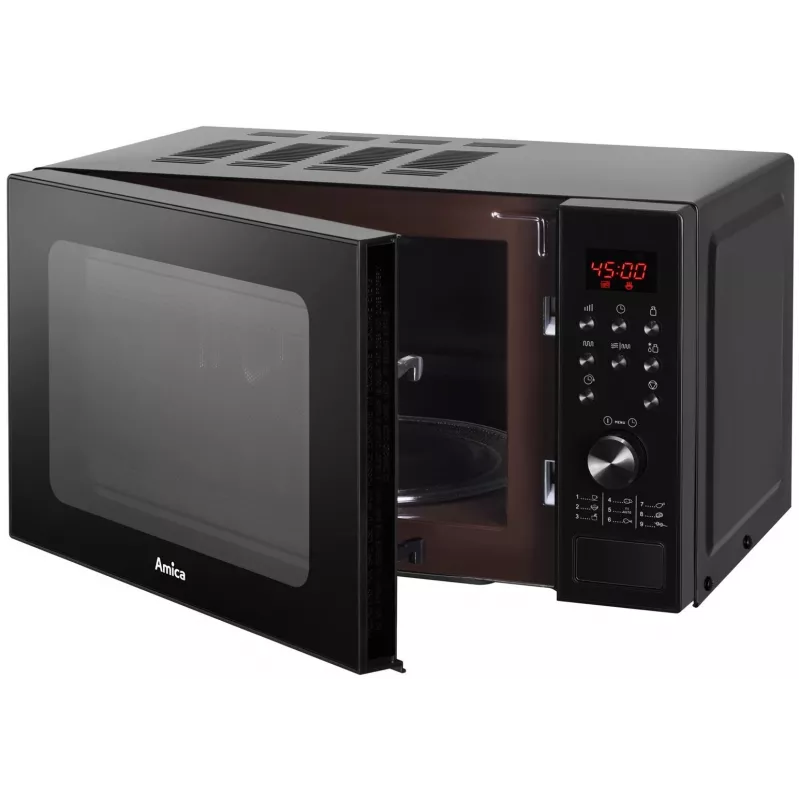 Mikrobangų krosnelė Amica AMGF20E1GB su lygiu paviršiumi ir griliu, 20 L, 700 W, juoda