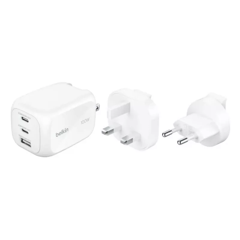 Sieninis įkroviklis Belkin BOOSTCHARGE 100W 2C1A WCH016HQWH su keičiamu kištuku