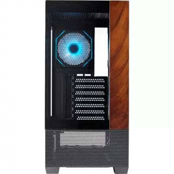 Cooler Master Elite 690 kompiuterio korpusas, Midi bokštas, ATX, grūdintas stiklas - 4x ARGB ventiliatoriai, medis, juoda