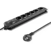 Qoltec 50172 apsauginis filtras nuo viršįtampių, 6 kištukiniai lizdai, 230 V, 5 m, juodas