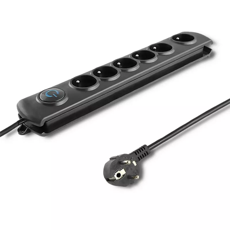 Qoltec 50172 apsauginis filtras nuo viršįtampių, 6 kištukiniai lizdai, 230 V, 5 m, juodas