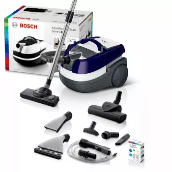 Šlapio ir sauso valymo dulkių siurblys Bosch BWD 41740 AquaWash&Clean — 1700 W, 5 L talpa, EPA filtras, teleskopinis vamzdis, 9 m spindulys, violetinis