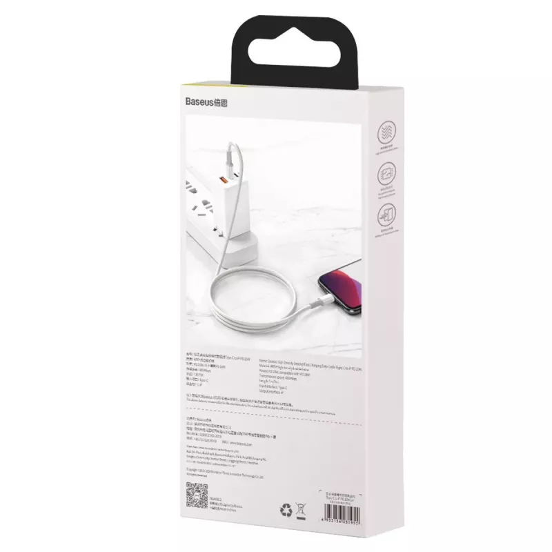 Baseus USB-C į Lightning aukšto tankio pintas laidas, 20W, PD, 2m (baltas)