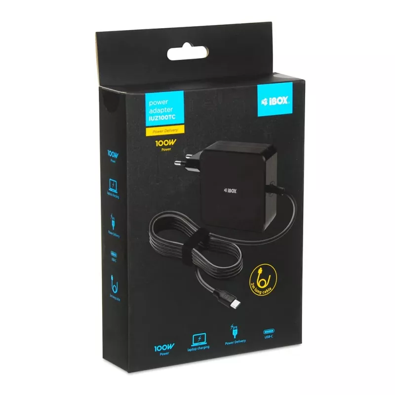 iBOX IUZ100TC universalus kroviklis nešiojamiesiems kompiuteriams, USB-C Power Delivery 100 W, E-mark mikroschema