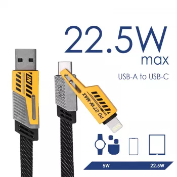 Akyga AK-USB-57 4-in-1 pintas kabelis USB-A/USB-C – USB-C/Lightning, USB 2.0, 65 W, 1 m, pilkas