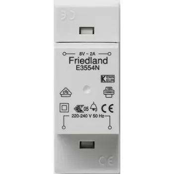 Transformatorius Friedland E3554N, 220–240 V, 50 Hz, 8 V, 2 A, pilkas, 34 mm