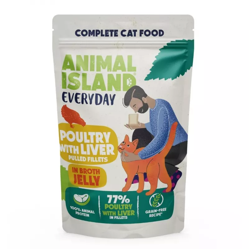 Šlapias kačių ėdalas animal Island Everyday — Veršiena ir Paukštiena su Kepenėlėmis, 4 x 85 g paketėliai, 9,5% baltymų, 83% drėgmės