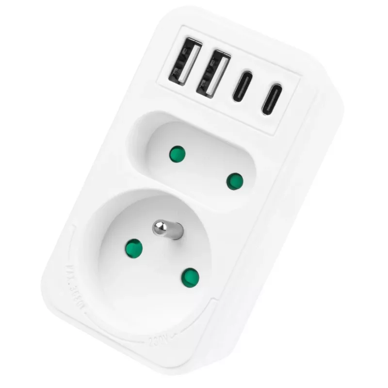 Maitinimo skirstytuvas MACLEAN MCE249 F/W – 2 kištukiniai lizdai (16A + 6A) ir 4 USB (2x A, 2x C PD 20W)