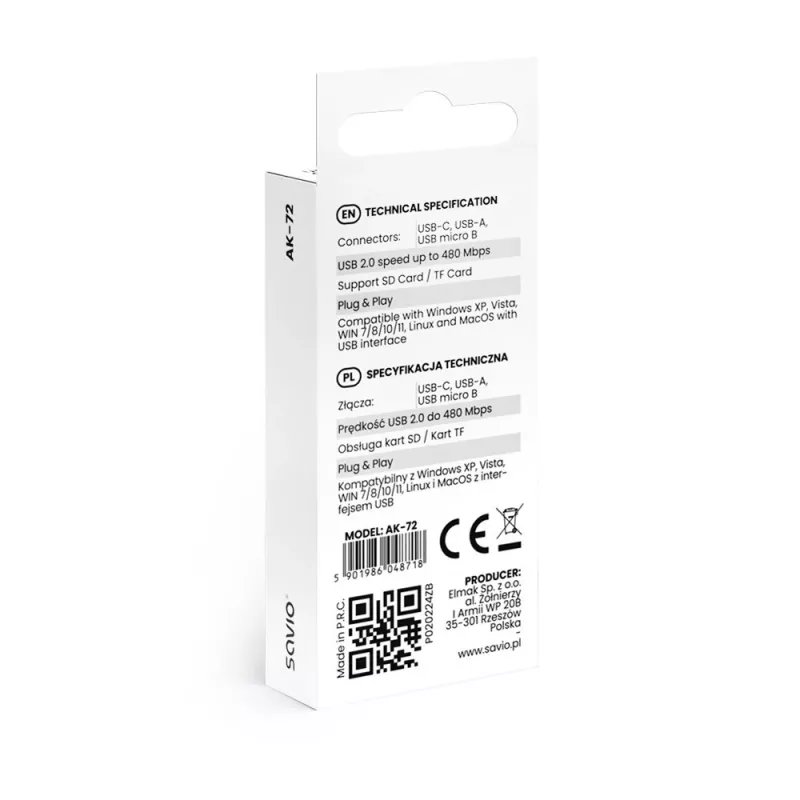 Kortelių skaitytuvas SD 3v1, USB-C + USB-A 2.0 + Micro USB