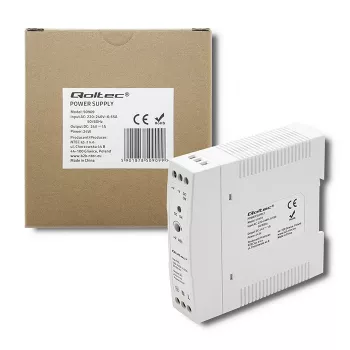 Qoltec maitinimo šaltinis bėgiui DIN | 24W | 24V | 1A | Baltas | Plonas