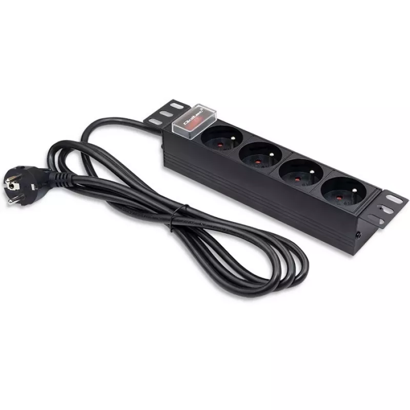 Qoltec aliumininis PDU 10'' RACK | 1U | 16A | 4xFRENCH | 1,8m