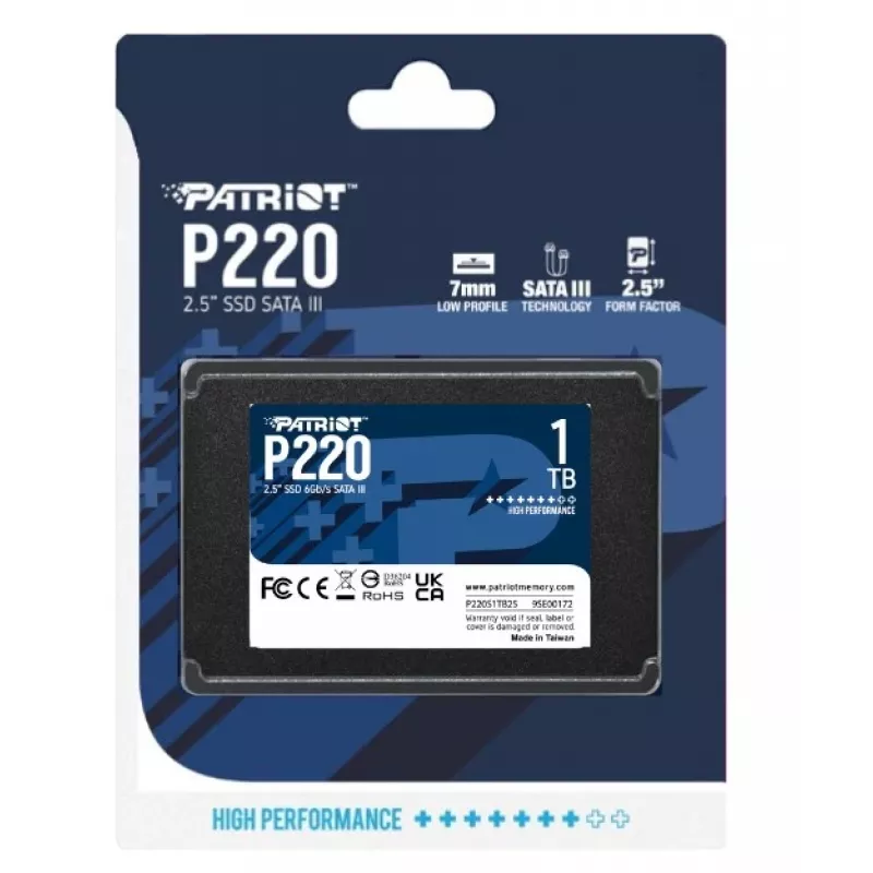 SSD Patriot P220 1 TB (2,5 colio, SATA III, 550/500 MB/s, 50k IOPS, 7 mm)