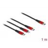 USB įkrovimo kabelis DeLOCK 3 in 1 USB Type-C – Lightning / Micro USB / USB Type-C 1 m juodas raudonas