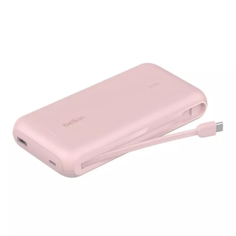 Belkin BPB024HQPK nešiojamas 10 000 mAh power bank su integruotu USB-C laidu, 20 W