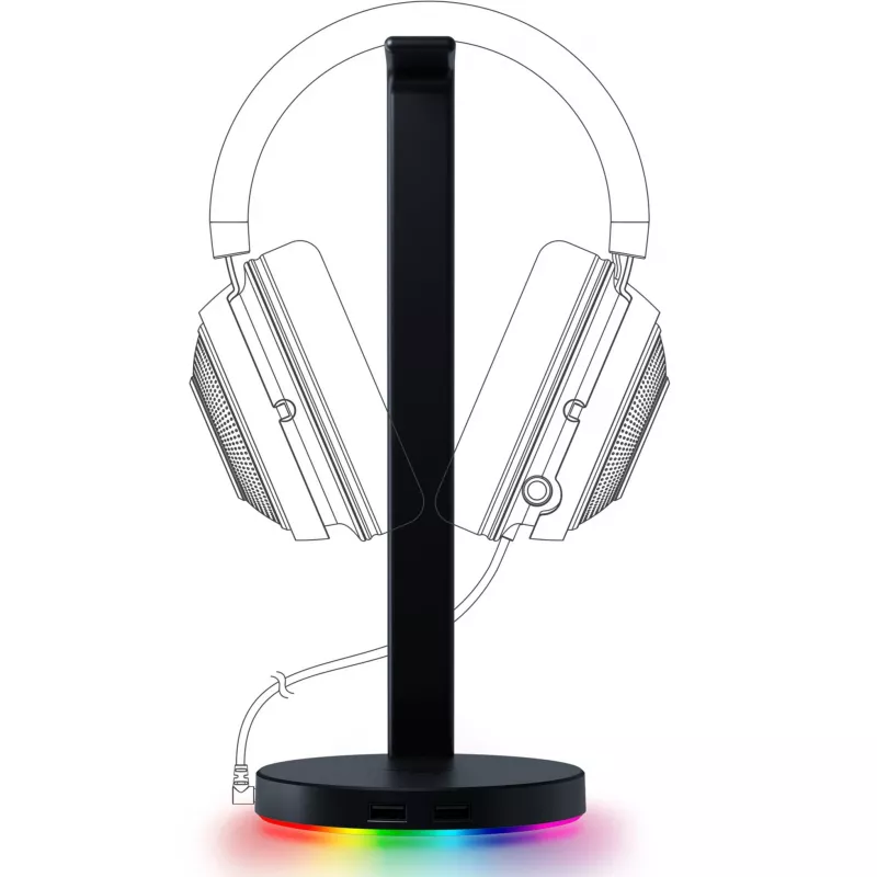 Razer Base Station V2 Chroma stovas ausinėms, juodas, 2x USB 3.1, 3.5 mm su DAC, 7.1 garsas, RGB